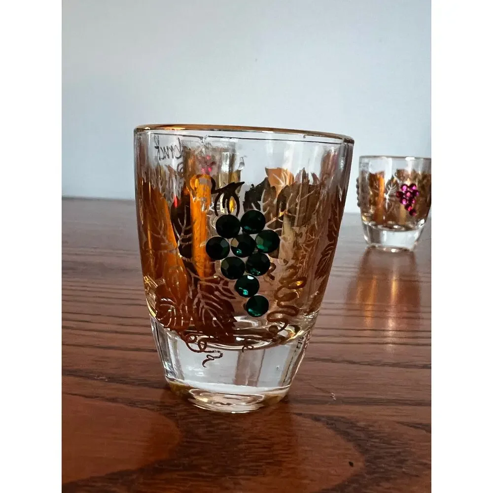 Vintage MCM Innsbruck Shot Glasses - 22k Gold Filigree/Raised Grapes - Set of 6